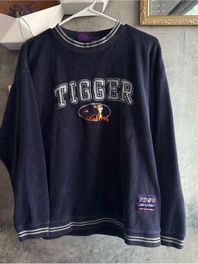 Disney Navy Tigger Crewneck Sweater with Stripe Trim